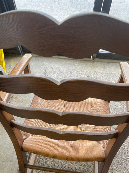 Wooden Ladder Back Rocking Chair with Straw Seat, 1950s